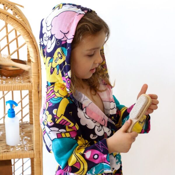 birlik1952 2 kat müslin kumaş gauze bathrobe robe bornoz baby child baskılı printed whosale toptan tekstil denizli space uzay bang