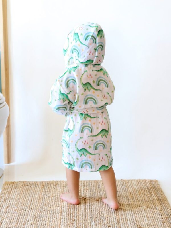 birlik1952 2 kat müslin kumaş gauze bathrobe robe bornoz baby child baskılı printed whosale toptan tekstil denizli rainbow dino gökkuşağı dinozor
