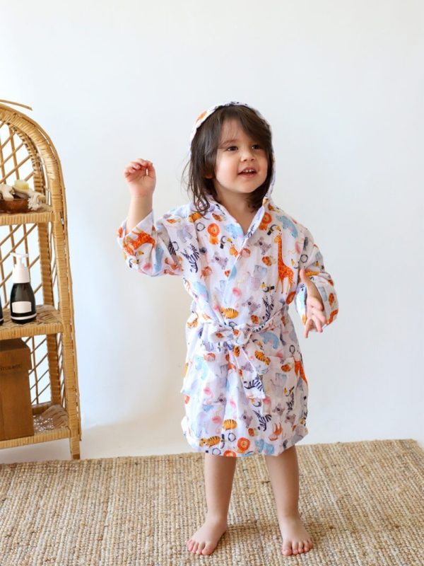 birlik1952 2 kat müslin kumaş gauze bathrobe robe bornoz baby child baskılı printed whosale toptan tekstil denizli zoo hayvanat bahçesi