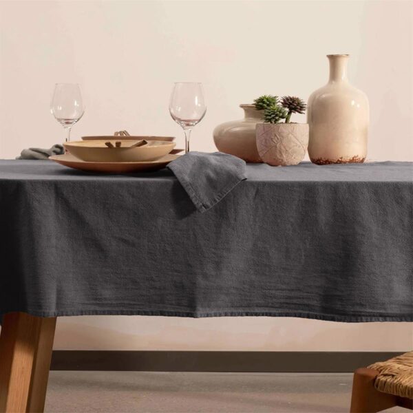 birlik1952 masa örtüsü vivamaison yıkanmış keten stonewashed table clouth keten linen pamuk cotton antrasit grey