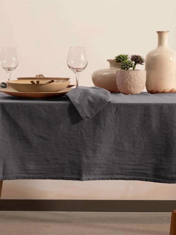 birlik1952 masa örtüsü vivamaison yıkanmış keten stonewashed table clouth keten linen pamuk cotton antrasit grey