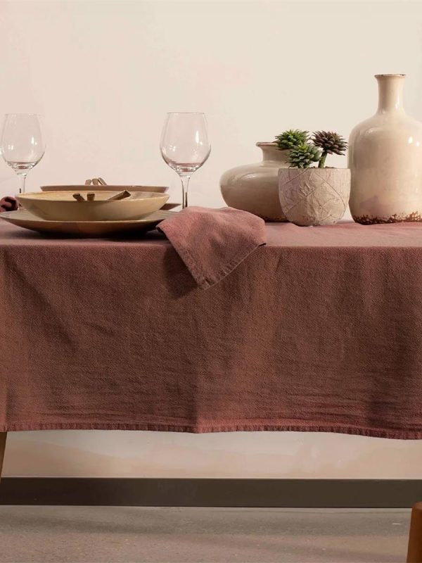 birlik1952 masa örtüsü vivamaison yıkanmış keten stonewashed table clouth keten linen pamuk cotton kahve brown