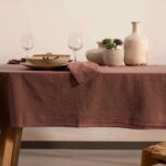 birlik1952 masa örtüsü vivamaison yıkanmış keten stonewashed table clouth keten linen pamuk cotton kahve brown