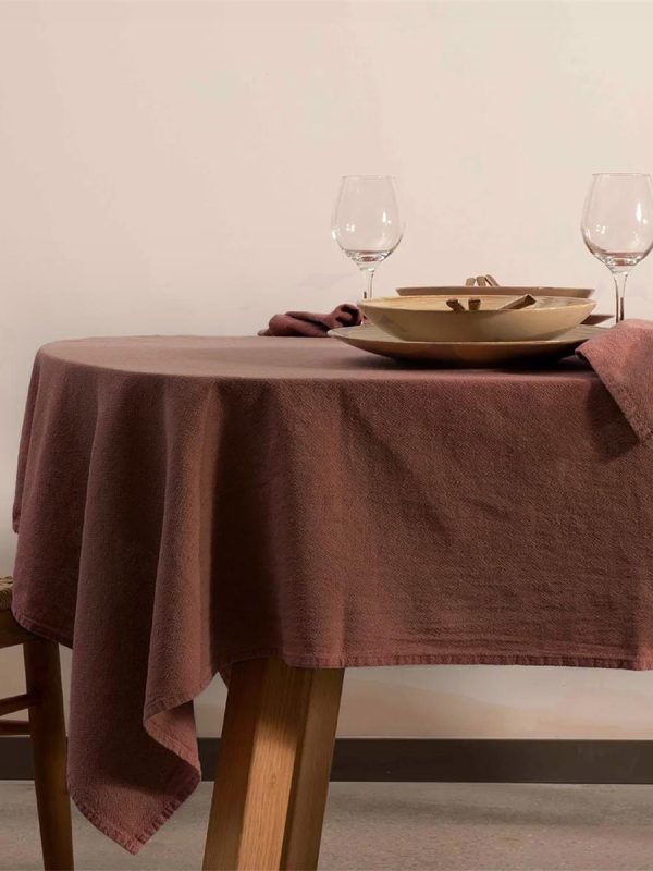birlik1952 masa örtüsü vivamaison yıkanmış keten stonewashed table clouth keten linen pamuk cotton kahve brown