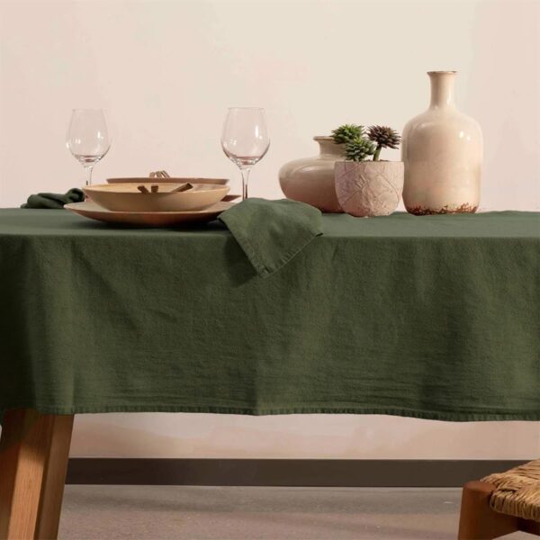 birlik1952 masa örtüsü vivamaison yıkanmış keten stonewashed table clouth keten linen pamuk cotton yeşil green royal