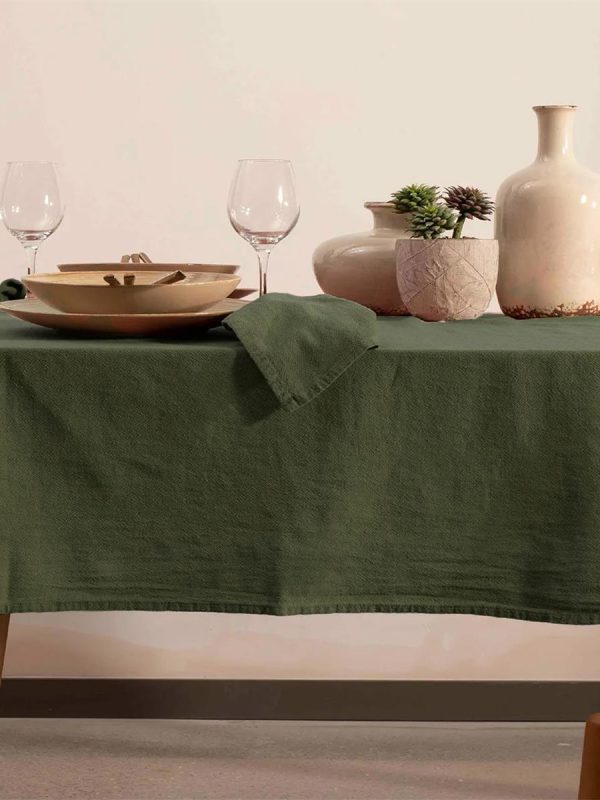 birlik1952 masa örtüsü vivamaison yıkanmış keten stonewashed table clouth keten linen pamuk cotton yeşil green royal