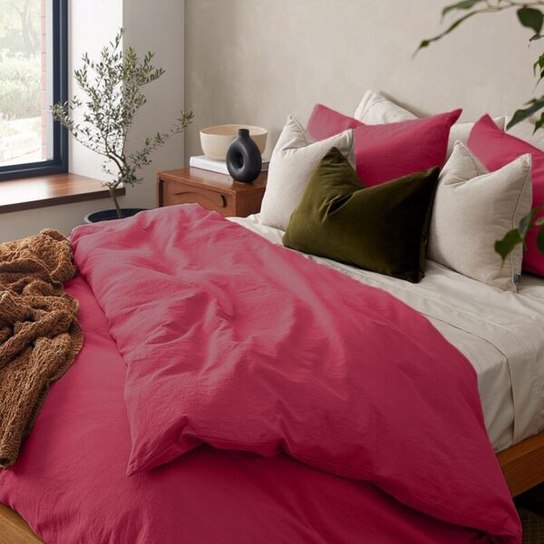 birlik1952 pamuk keten nevresim takımı bed linen set cotton linen double king quilt cover viva magenta fuşya