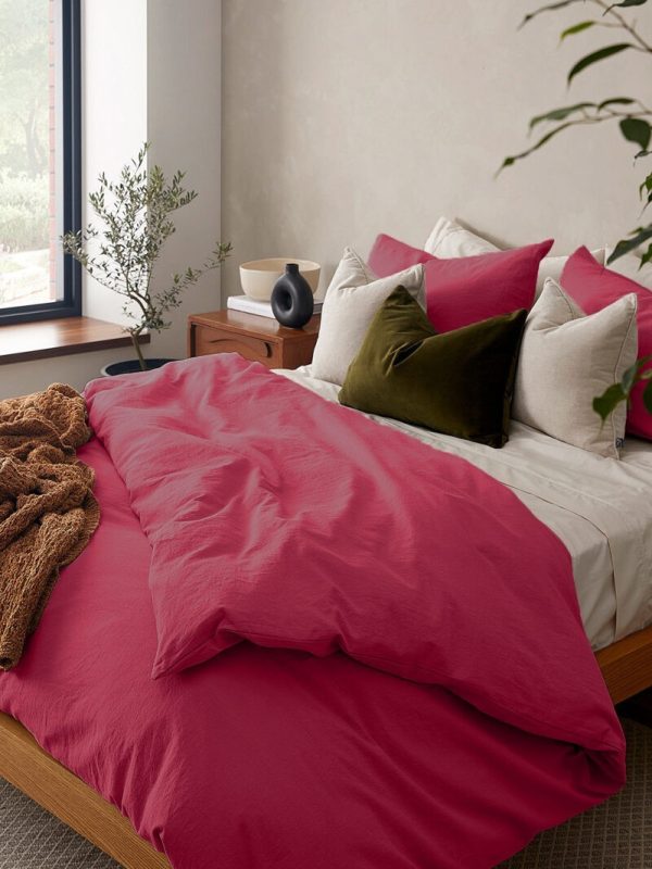 birlik1952 pamuk keten nevresim takımı bed linen set cotton linen double king quilt cover viva magenta fuşya