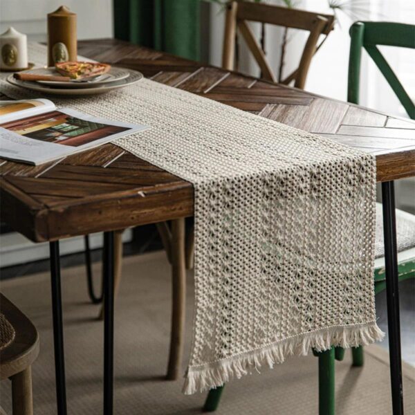 birlik1952 vivamaison runner masa örtüsü place mat table runner dantel püsküllü saçaklı krem cream