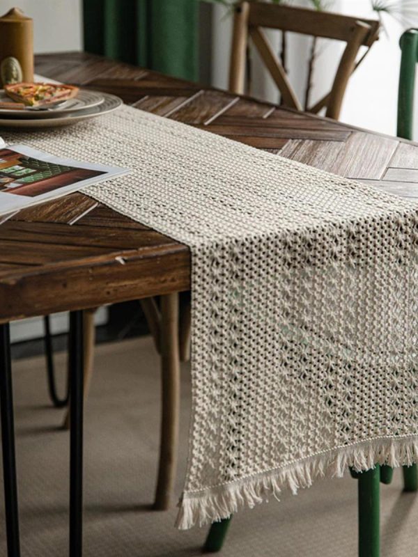 birlik1952 vivamaison runner masa örtüsü place mat table runner dantel püsküllü saçaklı krem cream