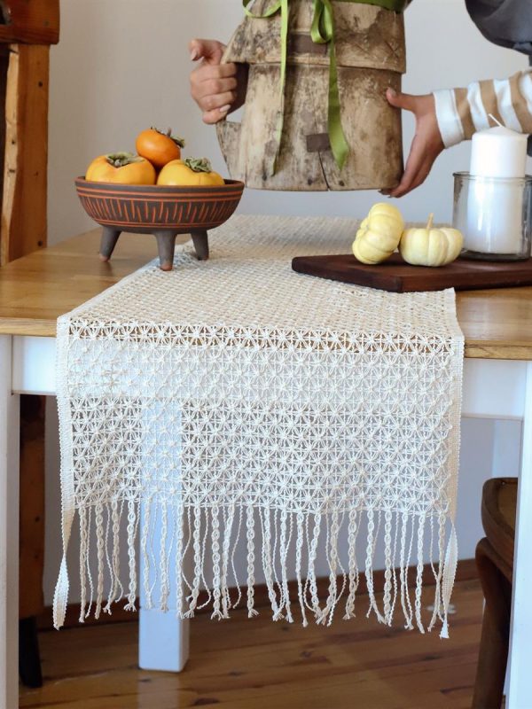 birlik1952 vivamaison runner masa örtüsü place mat table runner dantel püsküllü cream ham spider