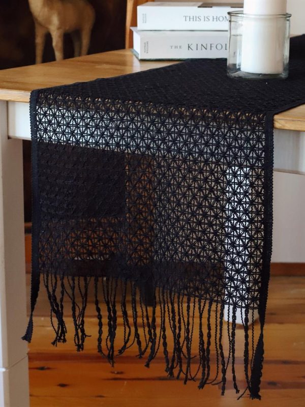 birlik1952 vivamaison runner masa örtüsü place mat table runner dantel püsküllü saçaklı siyah black spider