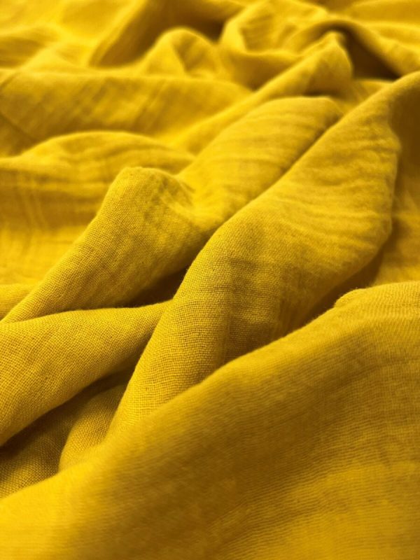 birlik1952 2 kat müslin crinkle krinkle bürümcük double gauze kumaş fabric dress cotton whosale muslin hardal mustard