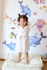 birlik1952 bebek müslin muslinçocuk bornozu 4 kat gauze layer baby child robe bathrobe turkey whosale beyaz white