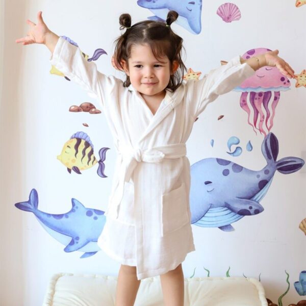 birlik1952 bebek müslin muslinçocuk bornozu 4 kat gauze layer baby child robe bathrobe turkey whosale beyaz white