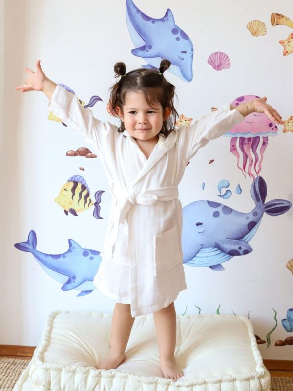 birlik1952 bebek müslin muslinçocuk bornozu 4 kat gauze layer baby child robe bathrobe turkey whosale beyaz white