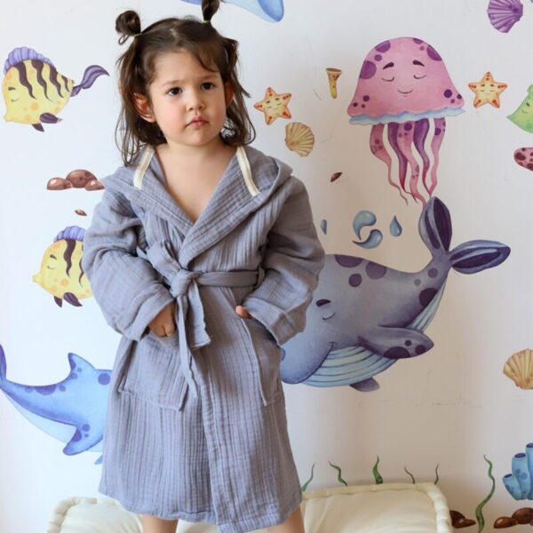 birlik1952 bebek müslin muslin çocuk bornozu 4 kat gauze layer baby child robe bathrobe turkey whosale gri grey