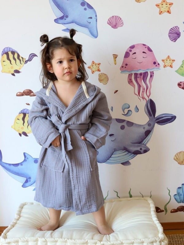 birlik1952 bebek müslin muslin çocuk bornozu 4 kat gauze layer baby child robe bathrobe turkey whosale gri grey