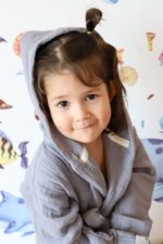 birlik1952 bebek müslin muslin çocuk bornozu 4 kat gauze layer baby child robe bathrobe turkey whosale gri grey