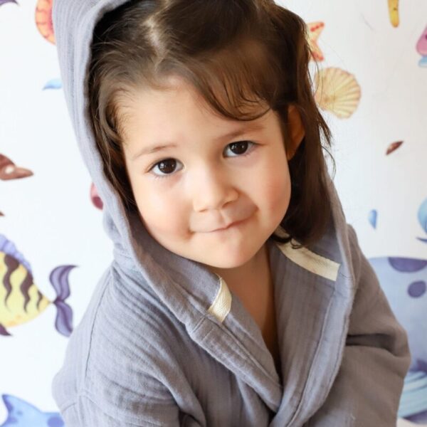 birlik1952 bebek müslin muslin çocuk bornozu 4 kat gauze layer baby child robe bathrobe turkey whosale gri grey