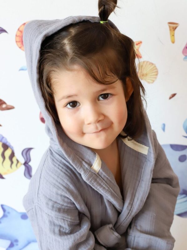 birlik1952 bebek müslin muslin çocuk bornozu 4 kat gauze layer baby child robe bathrobe turkey whosale gri grey