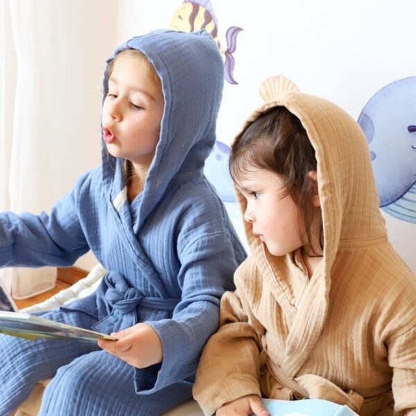 birlik1952 bebek müslin muslinçocuk bornozu 4 kat gauze layer baby child robe bathrobe turkey whosale latte brown kahverengi