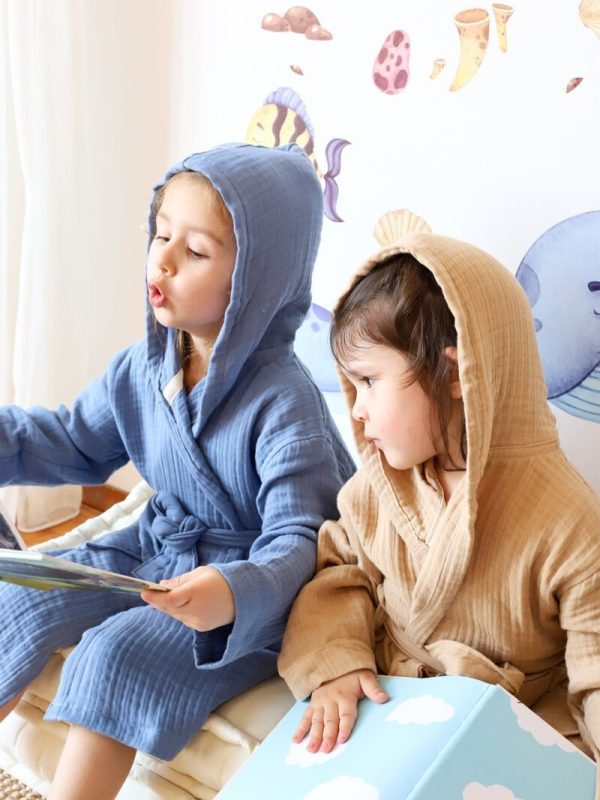 birlik1952 bebek müslin muslinçocuk bornozu 4 kat gauze layer baby child robe bathrobe turkey whosale latte brown kahverengi