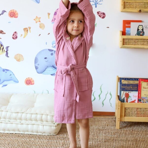 birlik1952 bebek müslin muslin çocuk bornozu 4 kat gauze layer baby child robe bathrobe turkey whosale mürdüm plum