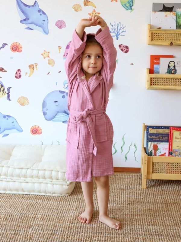birlik1952 bebek müslin muslin çocuk bornozu 4 kat gauze layer baby child robe bathrobe turkey whosale mürdüm plum
