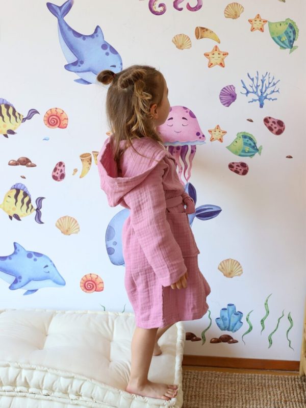 birlik1952 bebek müslin muslin çocuk bornozu 4 kat gauze layer baby child robe bathrobe turkey whosale mürdüm plum