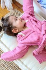 birlik1952 bebek müslin muslin çocuk bornozu 4 kat gauze layer baby child robe bathrobe turkey whosale sweet pink şeker pembe
