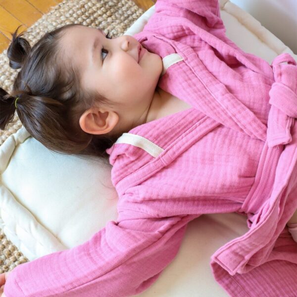 birlik1952 bebek müslin muslin çocuk bornozu 4 kat gauze layer baby child robe bathrobe turkey whosale sweet pink şeker pembe