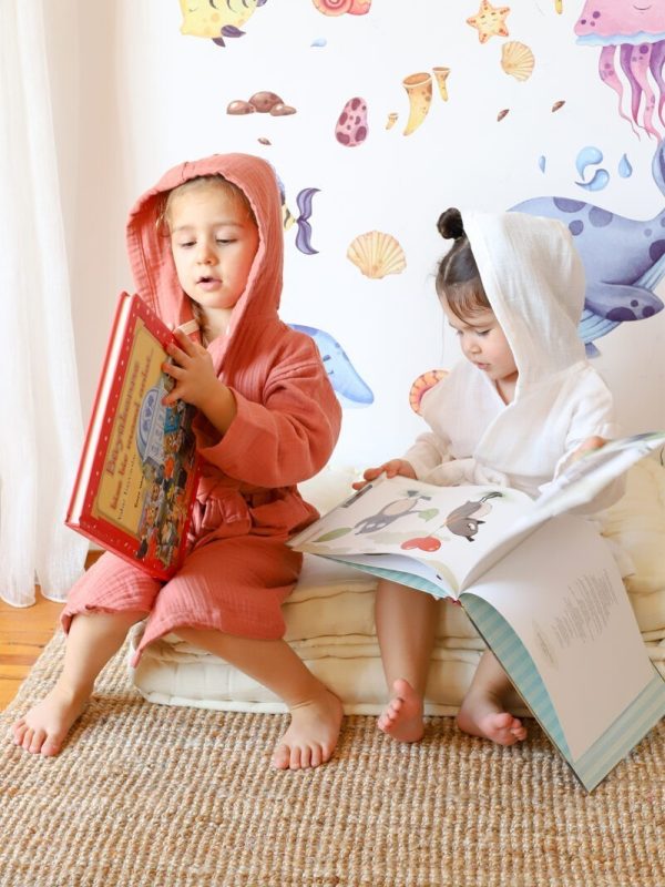 birlik1952 bebek müslin muslin çocuk bornozu 4 kat gauze layer baby child robe bathrobe turkey whosale terracota kiremit