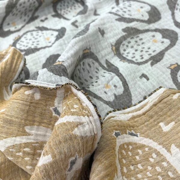 birlik1952 bebek çocuk müslin kumaş bez 2 3 4 kat layer gauze fabric swaddle blanket whosale turkey türkiye jakarlı jaquard penguen