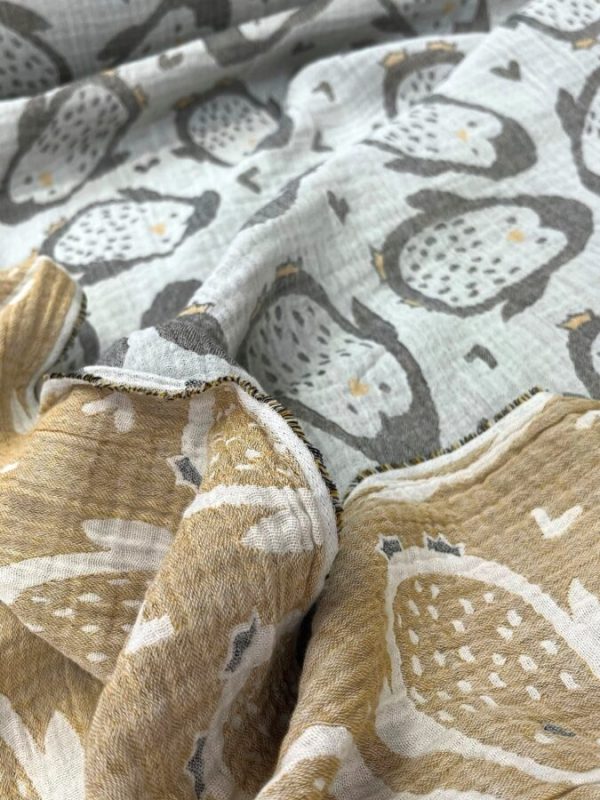 birlik1952 bebek çocuk müslin kumaş bez 2 3 4 kat layer gauze fabric swaddle blanket whosale turkey türkiye jakarlı jaquard penguen