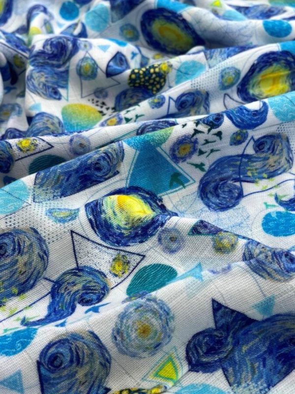 birlik1952 bebek çocuk müslin kumaş bez 2 3 4 kat layer gauze fabric swaddle blanket whosale turkey türkiye van gogh yıldızlı gece stairy night star