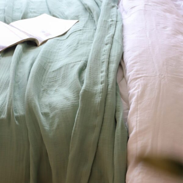 birlik1952 müslin yatak örtüsü pike bedspread 4 layer gauze muslin swaddle cotton whosale adaçayı mint green sage yeşil