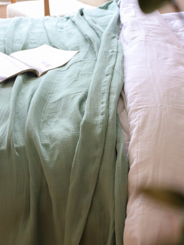 birlik1952 müslin yatak örtüsü pike bedspread 4 layer gauze muslin swaddle cotton whosale adaçayı mint green sage yeşil