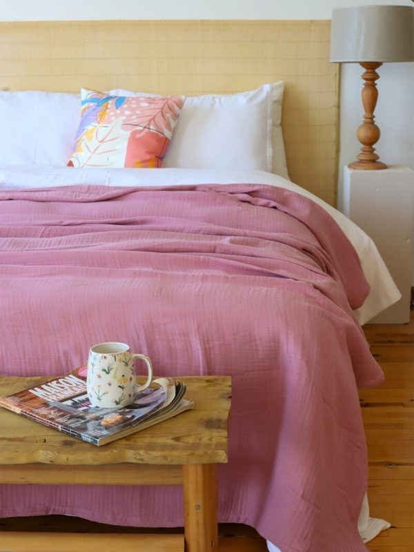 birlik1952 müslin yatak örtüsü pike bedspread 4 layer gauze muslin swaddle cotton whosale gül kurusu pink