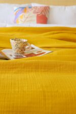 birlik1952 müslin yatak örtüsü pike bedspread 4 layer gauze muslin swaddle cotton whosale hardal mustard yellow sarı