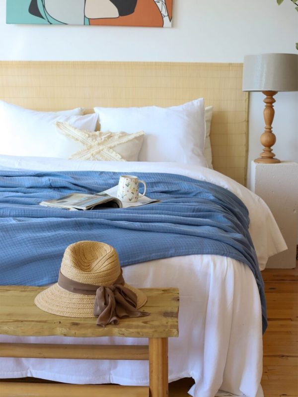 birlik1952 müslin yatak örtüsü pike bedspread 4 layer gauze muslin swaddle cotton whosale indigo blue mavi