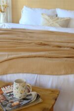 birlik1952 müslin yatak örtüsü pike bedspread 4 layer gauze muslin swaddle cotton whosale kahvrengi brown latte