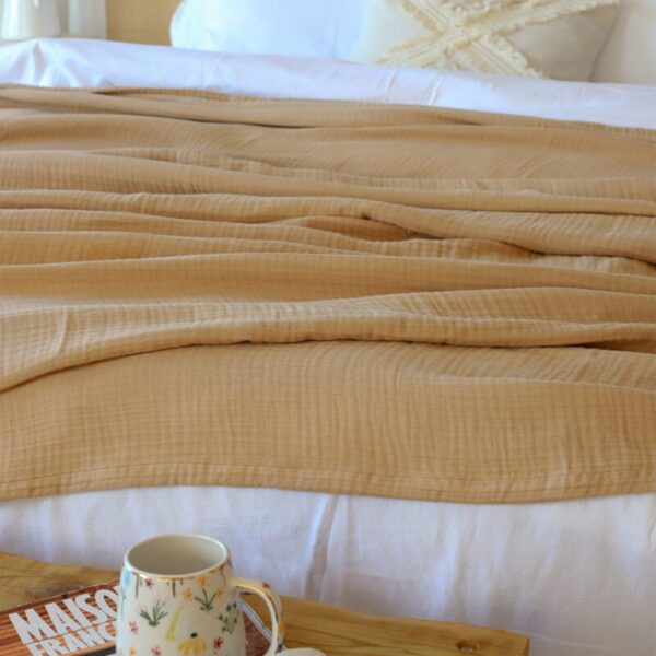 birlik1952 müslin yatak örtüsü pike bedspread 4 layer gauze muslin swaddle cotton whosale kahvrengi brown latte