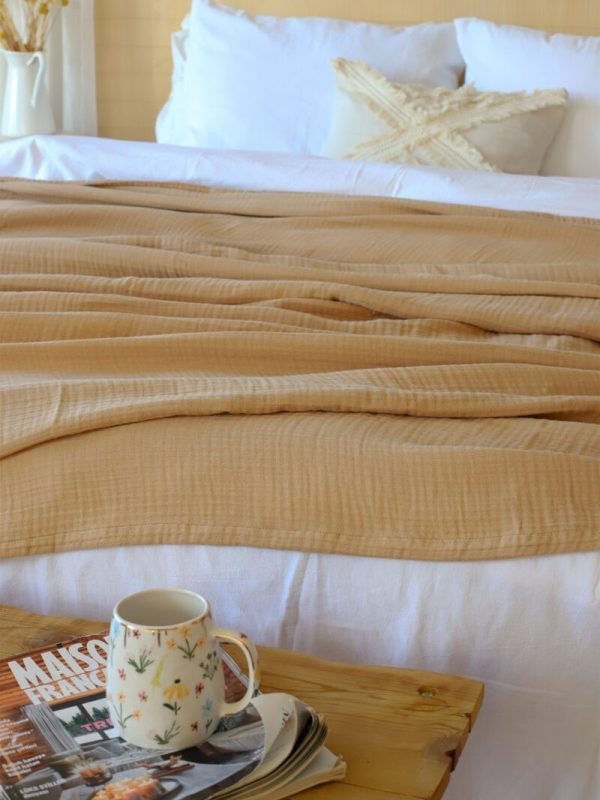 birlik1952 müslin yatak örtüsü pike bedspread 4 layer gauze muslin swaddle cotton whosale kahvrengi brown latte
