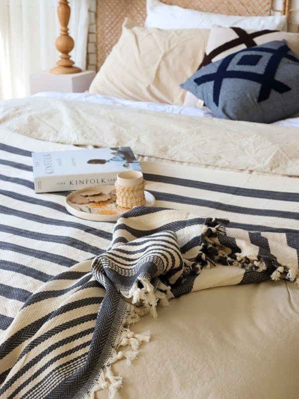 birlik1952-pestemal-yatak-ortusu-bedspread-pesthemal-cotton-hand-woven-striped-black-çizgili siyah