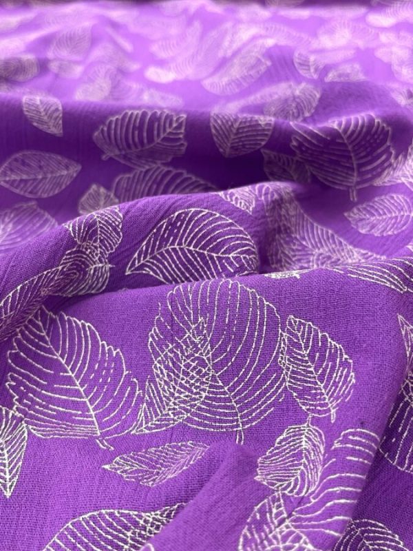 birlik1952 şile bezi buldan fabric naturel whosale kumaş rize pamuklu elbiselik elbise kumaşı baskılı printed sarı yapraklar leaves mor