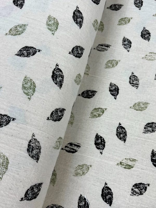 birlik1952 şile bezi buldan fabric naturel whosale kumaş rize pamuklu elbiselik elbise kumaşı baskılı printed sarı yapraklar leaves