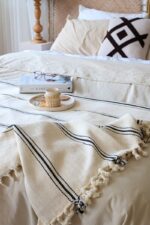 birlik1952 peştemal yatak örtüsü bedspreada pesthemal cotton hand woven naturel 3 siyah çizgi striped