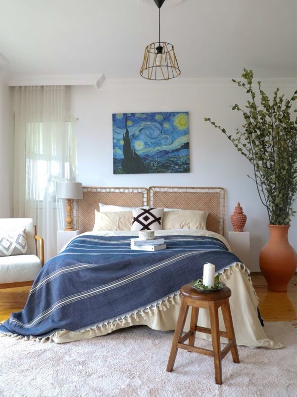 birlik1952 pestemal yatak örtüsü bedspread pesthemal cotton hand woven striped çizgili blue navy tekne yat tekstili