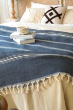 birlik1952 pestemal yatak örtüsü bedspread pesthemal cotton hand woven striped çizgili blue navy tekne yat tekstili